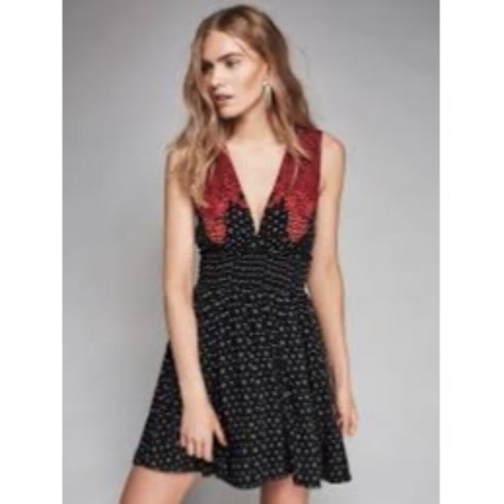 Free People Walking Through My Dreams Cutout Deep V Neck Mini Skater Dress